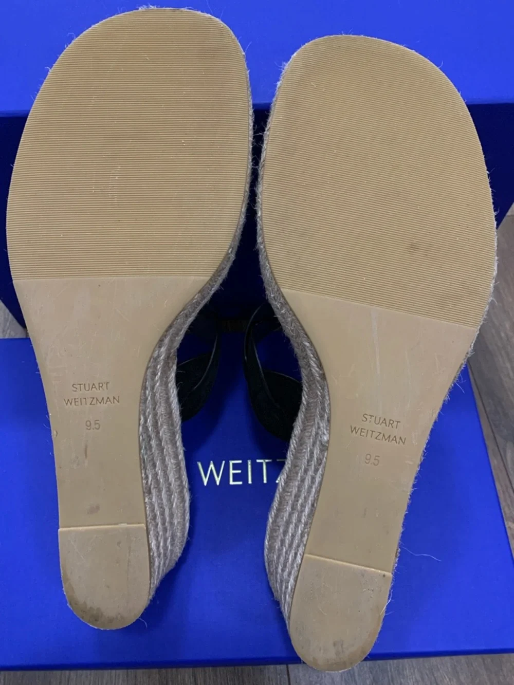 Stuart Weitzman women’s Black Twist Suede Espadrille Wedge Slide Sandal size 9.5 - Picture 9 of 14